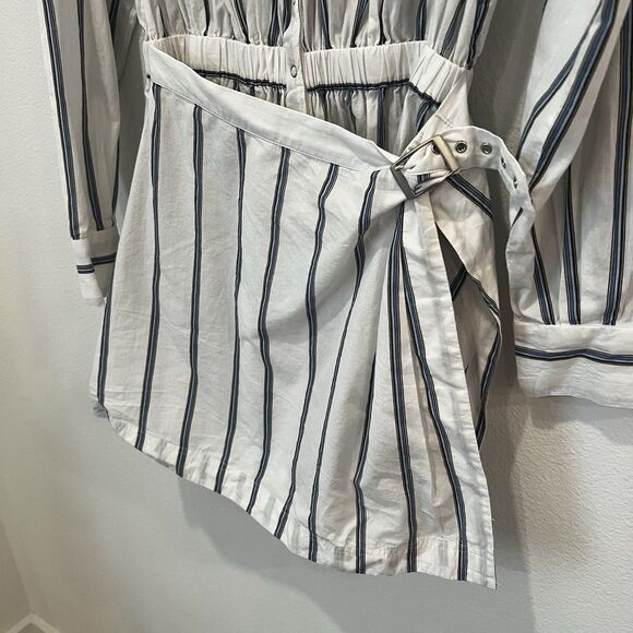 Free People High Vibrations Shirt Dress Wrap Skirt Belted Medium Striped Preppy - Picture 5 of 10